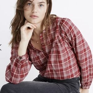 MADEWELL - Balloon-Sleeve Peasant Top in Plaid